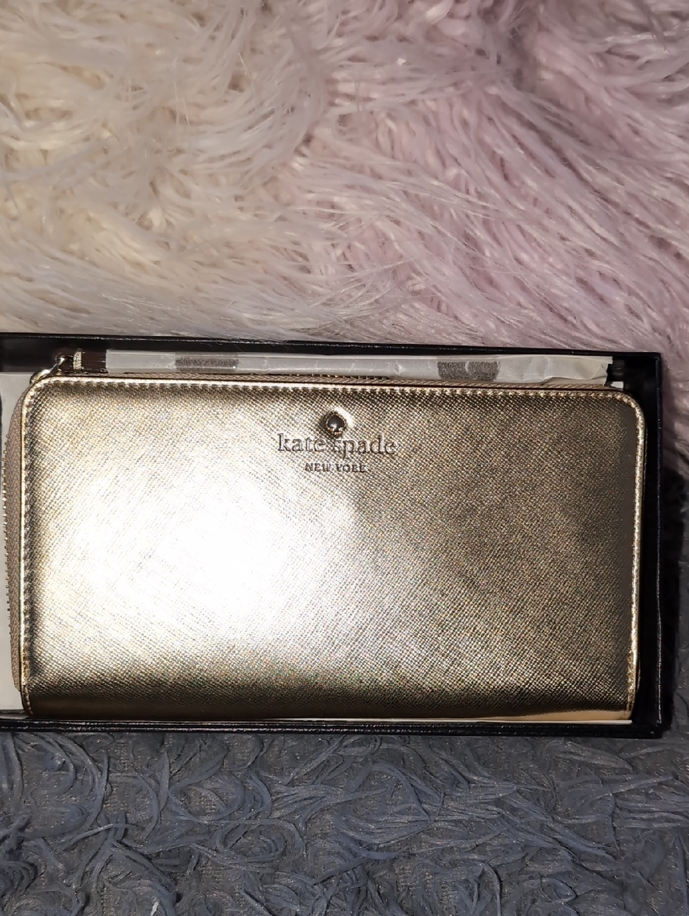 Kate Spade New York gold Saffiano leather wristlet wallet